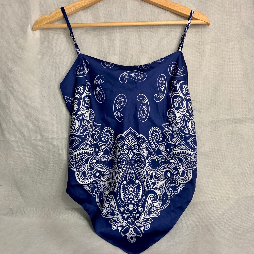 Navy blue bandanna crop top